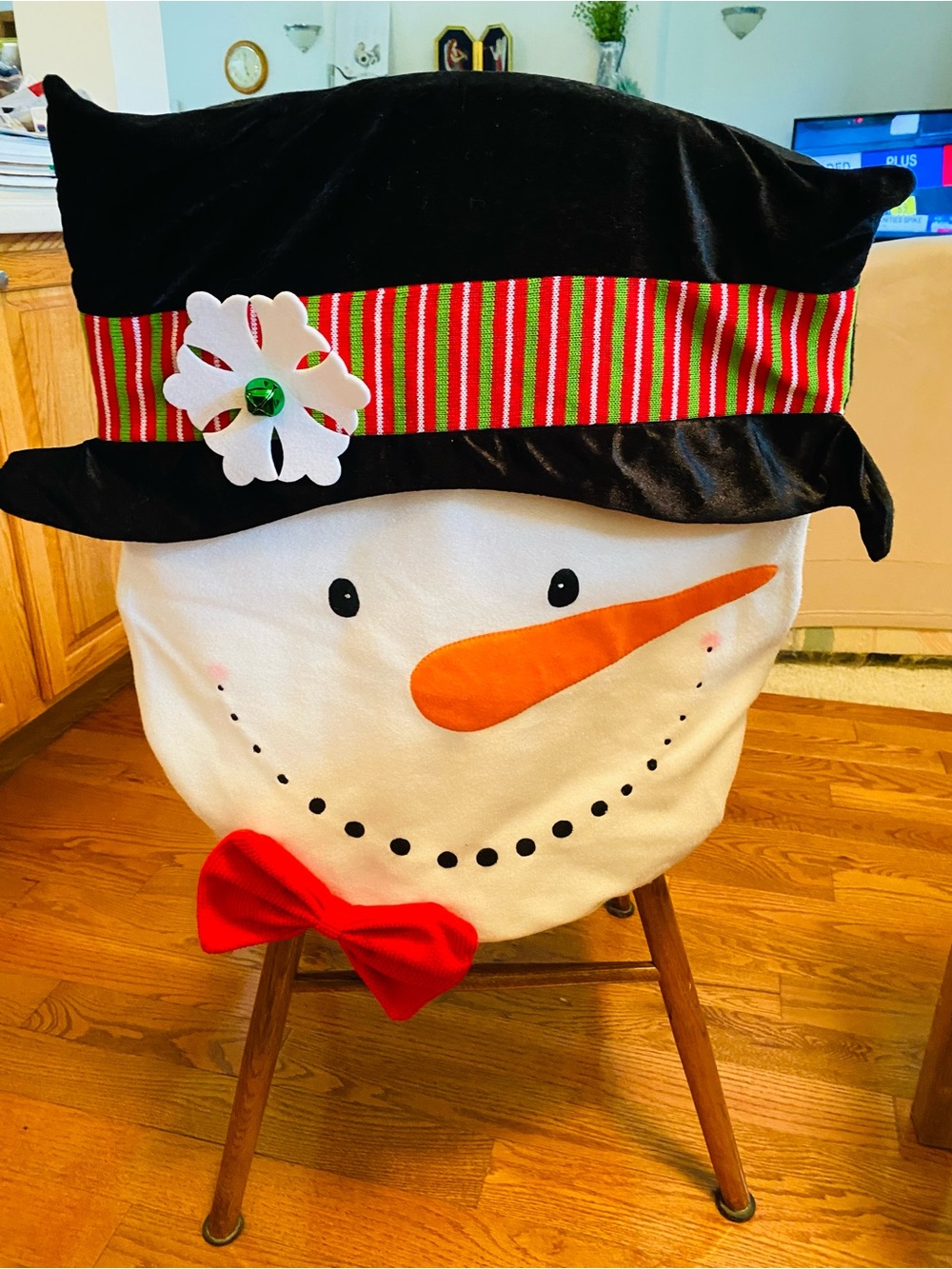 Festive Snowman Chair Covers - Red Bow & Black Top Hat. SET of 2. VINTAGE
